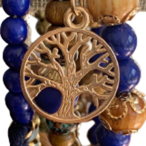4 Boho Wood Bead Stretch Tree of Life Charm Tassel Bracelet Set Teen Girl NEW - Picture 10 of 10